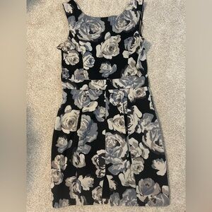 Express Gray and White Strapless Fit and Flare Dress